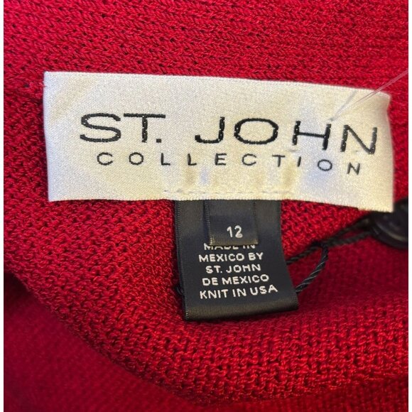NWOT St. John Red Wool Ruffle Cardigan Long Sleeve Size 12 - Picture 8 of 10